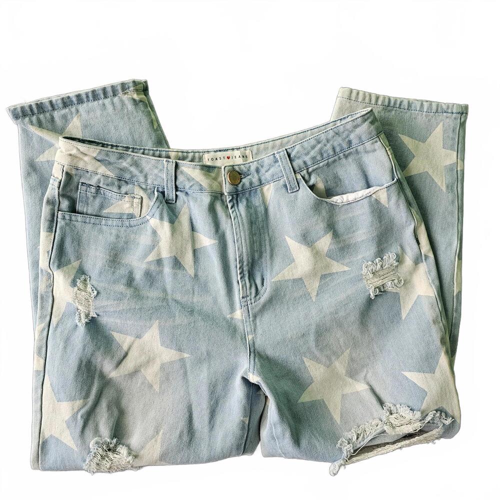 Toast Pants Womens Medium Jean Star Distressed Straight Mid to High Rise